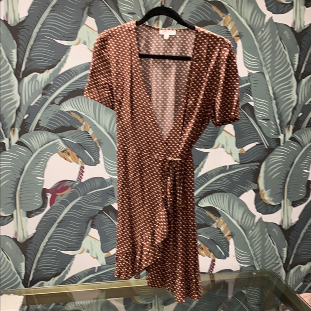 VICI brown polka dot wrap dress